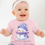 Personalized Pink Baby T-Shirt | Girls Custom Name Winter Tee | Cute Snowman Outfit | Newborn Shower Gift | Handpicked by Heaven