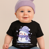 Personalized Baby T-Shirt | Cute Snowman Design | Custom Name Winter Tee | Handpicked for Earth by Heaven | Newborn Gift Black