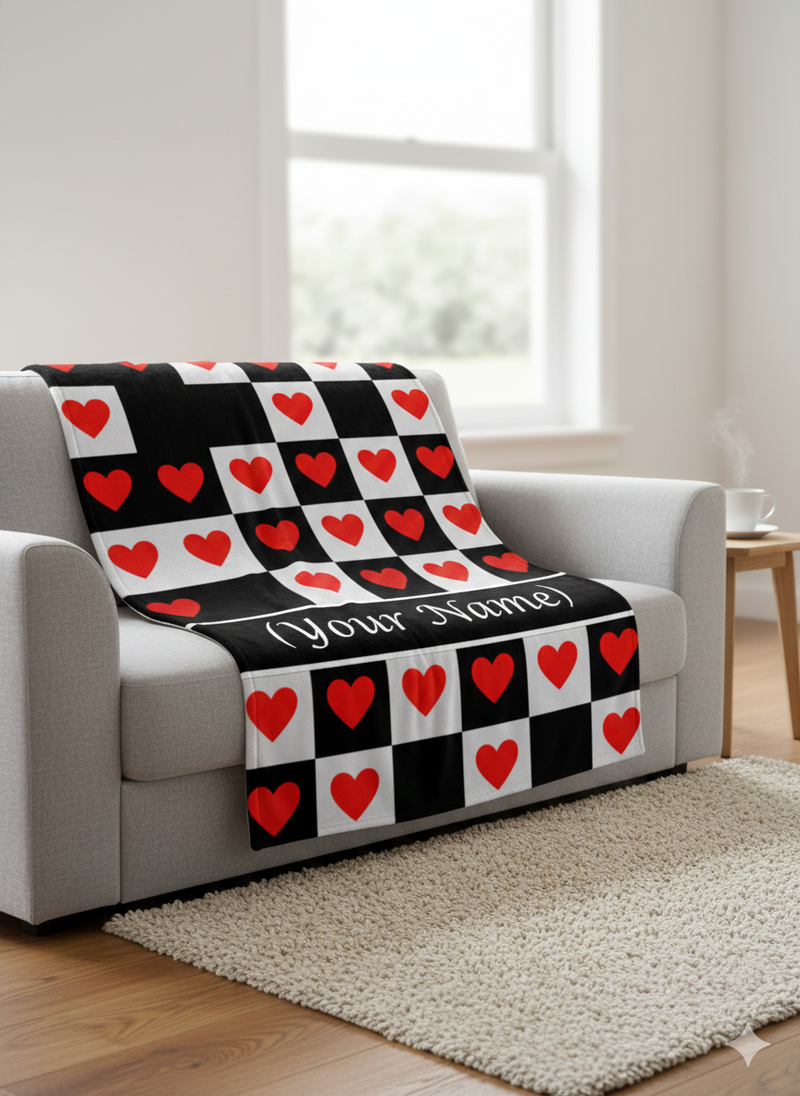 Personalized Checkered Heart Blanket | Custom Name Plush Throw | Trend ...