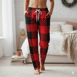 Cozy Red & Black Buffalo Plaid Women's Pajama Pants | All-Over Print Sleepwear Loungewear