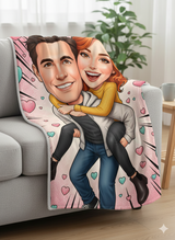 Custom Couple Caricature Throw Blanket - Personalized Illustration Fleece Blanket for Anniversary, Wedding, or Valentine’s Day Gift
