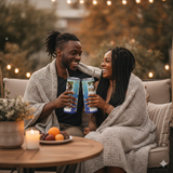 Custom Photo Skinny Tumbler with Straw - Personalized 20oz Stainless Steel Travel Mug - Romantic Gift for Couples, Anniversary, Valentine’s Day - Glitter Blue Design with Gold Heart