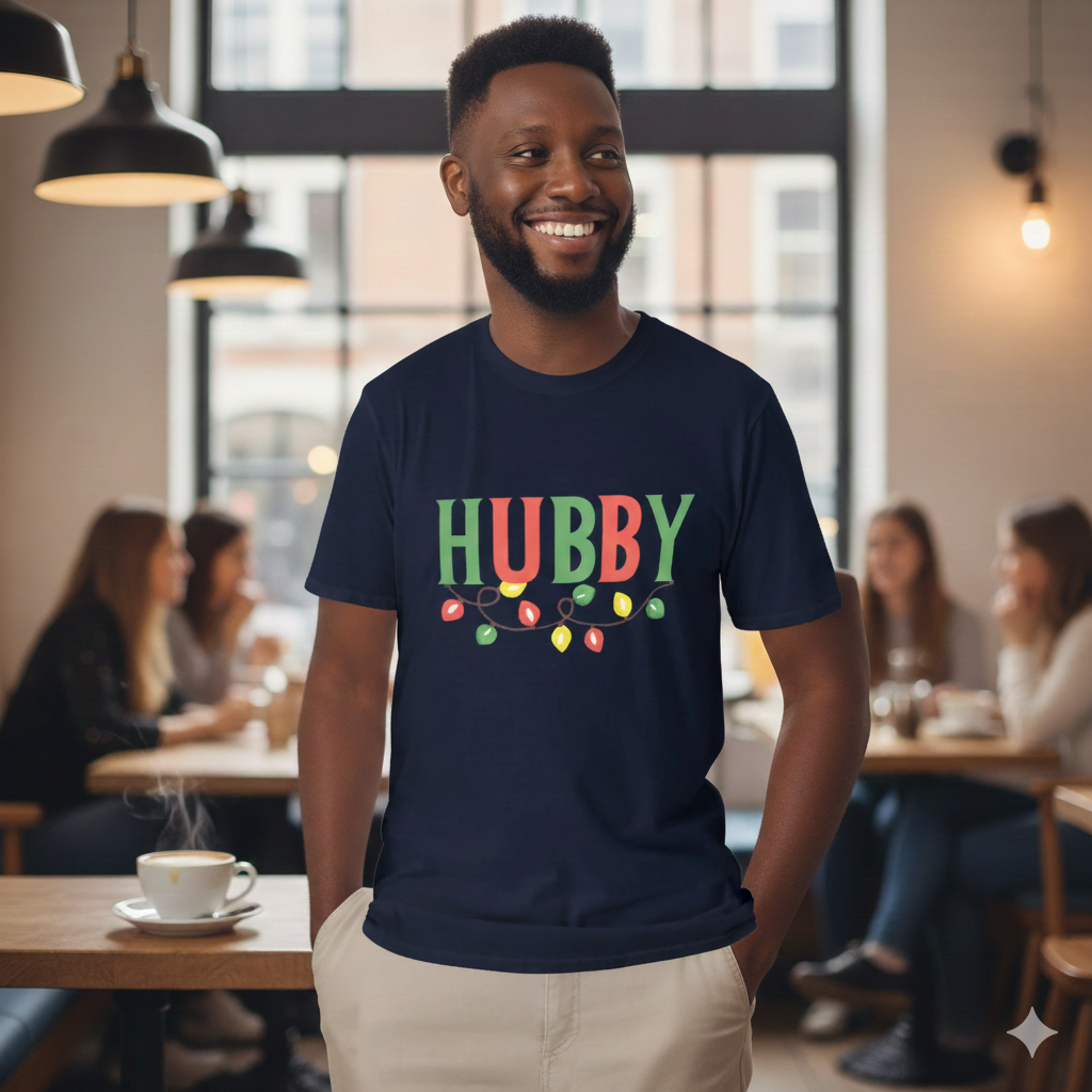 Christmas Hubby Shirt - Holiday Light T-Shirt Gift for Husband | Matching Couple Christmas Tee