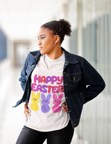 Happy Easter Colorful Peeps Bunnies Shirt - Fun Easter Bunny Tee